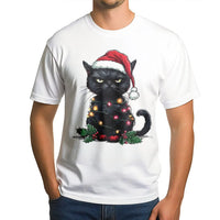 Grumpy Kitten Holiday Lights Graphic Tee, Black Cat Christmas Shirt, Humorous Cat Lover T-Shirt, Spooky Adorable Xmas Cat Shirt, Holiday Tee Present