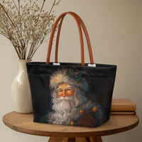 Christmas Oil Painting Shoulder Tote Bag, Vintage Santa Claus Tote Bag, Holiday Everyday Handbag Tote, Festive Winter Travel Bag Present