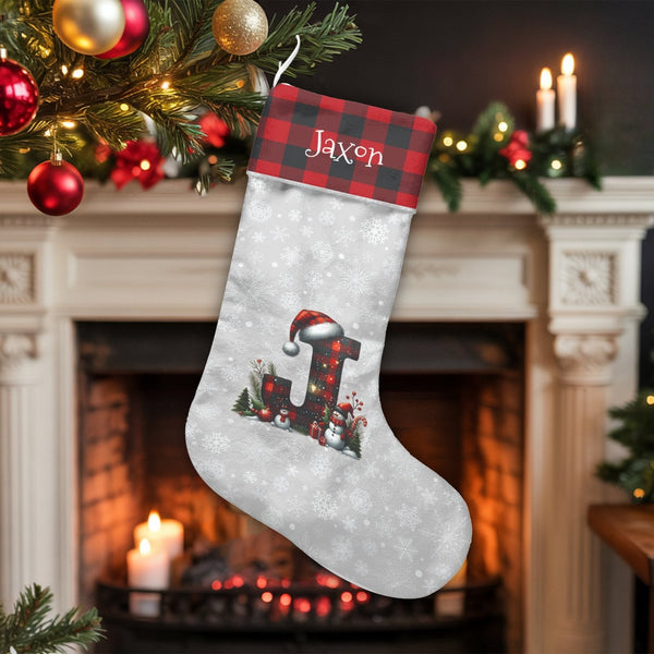 Personalized Letter J Xmas Stocking, Monogram Letter J Christmas Stocking, Custom Name Christmas Stocking, Festive Holiday De