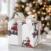 Vintage Scooter Santa Claus Gift Wrap, Red Scooter Santa Wrapping Paper, Whimsical Santa Wrapping Paper, Christmas Holiday Gift Wrap