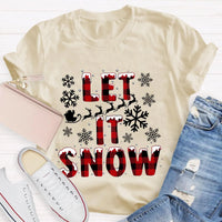 Red Plaid Teacher T-Shirt, Let It Snow Teacher Shirt, Christmas Teacher Tee, Festive Holiday Graphic T-Shirt, Winter Break Teacher Present