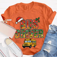 Santa Hat Bus Driver Graphic Tee, School Bus Driver Christmas T-Shirt, Humorous Holiday Driver Shirt, Transportation Staff Xmas Present
