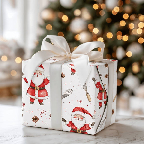 Pinecone and Whisk Gift Wrap Roll, Baking Santa Christmas Wrapping Paper, Culinary Chef Present Paper, Holiday Baker Gift Wra