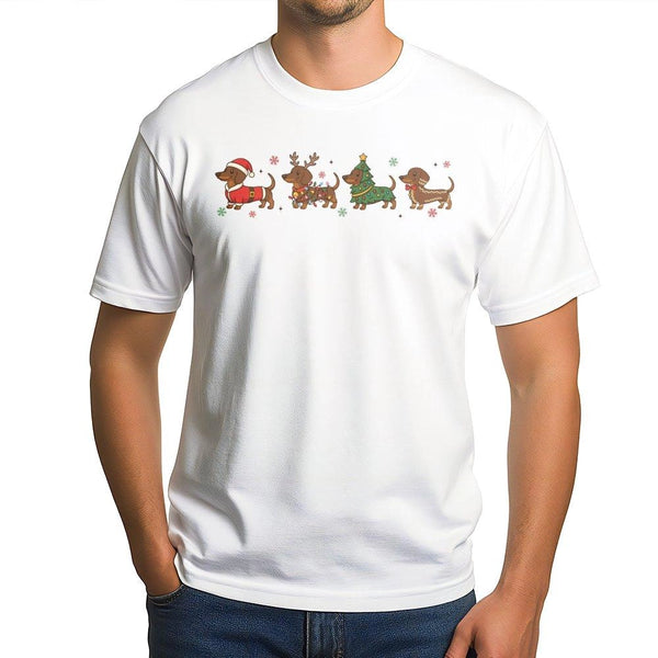 Festive Weiner Dog Holiday Tee, Christmas Dachshund T-Shirt, Adorable Doxie Graphic Shirt, Retro Xmas Puppy T-Shirt, Dog Love