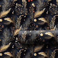 Elegant Winter Foliage Gift Wrap Paper, Navy and Gold Botanical Christmas Wrapping Paper, Luxury Holiday Present Wrapping Paper