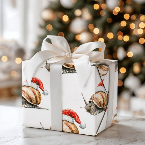Santa Hat Animal Gift Wrap, Christmas Snail Wrapping Paper, Whimsical Snail Wrapping Paper Roll, Holiday Wrapping Paper