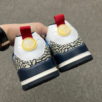 Low Top Basketball Shoes, Blue White Red Colorway, Lace Up Design, Casual Gift for Shoe Lovers