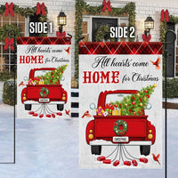 Red Vintage Truck Wreath Flag, All Hearts Come Home for Christmas Garden Flag, Double Sided Holiday Yard Flag, Farmhouse Xmas Lawn Decor