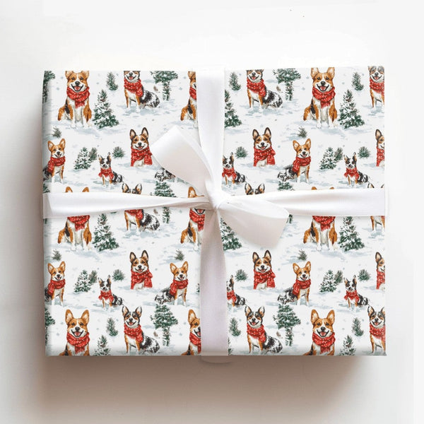Adorable Christmas Dog Wrapping Paper, Watercolor Corgi Wrapping Paper, Festive Winter Corgi Gift Wrap, Holiday Pet Gift Wrap