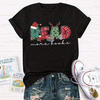 Bookish Holiday Shirt, Read More Books Christmas Teacher T-Shirt, Literary Book Lover Christmas Graphic Tee, Reader Teacher Present