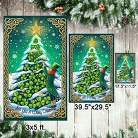 Shamrock Tree Leprechaun Yard Flag, Irish Christmas Garden Flag, St Patricks Holiday Outdoor Flag, Double-Sided Celtic Lawn Decor