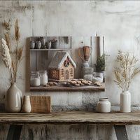 Christmas Bakery Kitchen Wall Art, Gingerbread House Canvas, Holiday Cookies Farmhouse Canvas Print, Comfy Gingerbread Wall Decor
