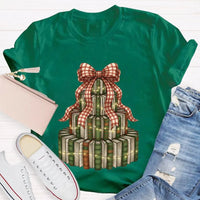 Bookworm Holiday Graphic Tee, Books Bows Lights Christmas Tree Shirt, Comfy Bookish Christmas T-Shirt, Reader Teacher Xmas Present Tee