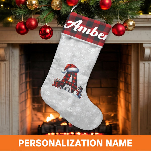 Monogram Initial Stocking, Snowman Christmas Stocking, Buffalo Plaid Christmas Stocking, Personalized Name Stocking, Holiday 