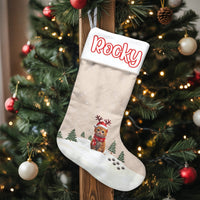Kitten Reindeer Antlers Stocking, Personalized Cat Christmas Stocking, Custom Pet Holiday Stocking, Velboa Mantel Decor, Cat Lover Present