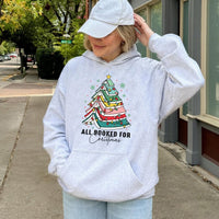Book Lover Tree Graphic Hoodie, All Booked for Christmas Hoodie, Adorable Bookish Holiday Hoodie, Reader Bookworm Winter Present Sweatshirt