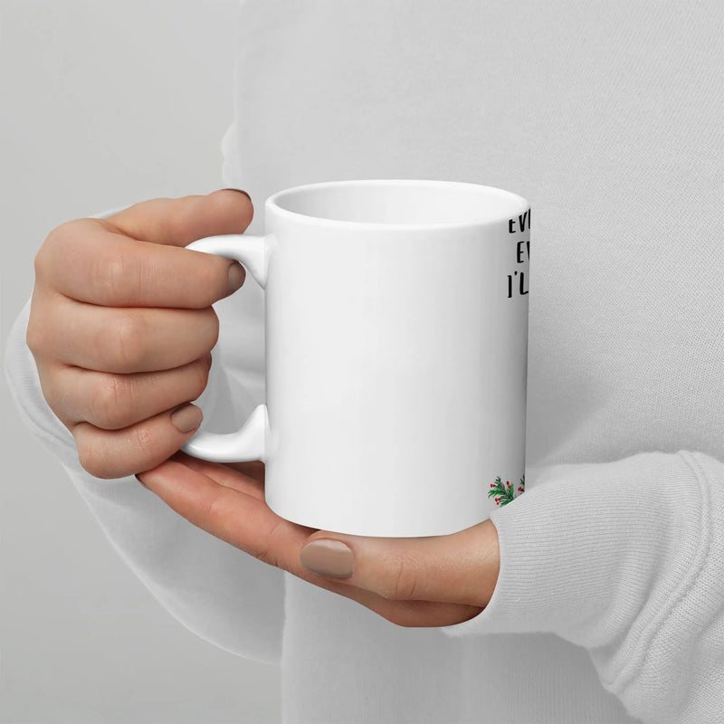 Festive Pine Garland Red Berries Mug, Holiday Wreath Coffee Mug, Winter Botanical Ceramic Cup, Xmas Holiday Mug, Christmas Present