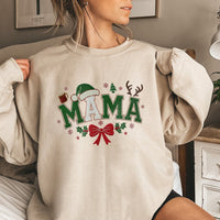 Santa Hat Red Bow Mother Holiday Crewneck, Christmas Mama Sweatshirt, Adorable Merry Mama Xmas Pullover, Comfy Holiday Present for Mom