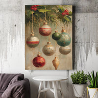 Christmas Holiday Poster, Vintage Christmas Ornaments Canvas Print, Oil Painting Christmas Wall Art, Printable Digital Download Decor