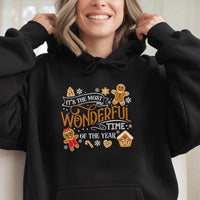 Most Wonderful Time Holiday Hoodie, Christmas Gingerbread Hoodie, Gingerbread Graphic Sweatshirt, Adorable Xmas Hooded Pullover, Festive Present