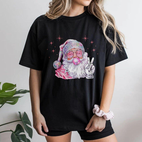Bubblegum Pop Art Santa Shirt, Retro Disco Santa T-Shirt, Funky Disco Santa Graphic Tee, Humorous Christmas Holiday Shirt, Xm