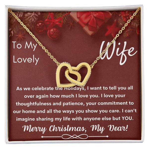 Message Card Jewelry Present, Interlocking Hearts Necklace, Polished Surgical Steel Heart Pendant Necklace, Romantic Christma