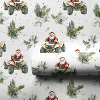 Off-Road Quad Christmas Gift Wrap, Santa Riding ATV Wrapping Paper, Winter Foliage Santa Wrapping Paper, Rustic Holiday Gift Wrapping Paper