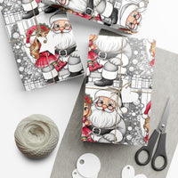 Christmas Line Art Gift Wrap, Santa and Girl Coloring Book Wrapping Paper, Santa Claus Holiday Wrapping Paper, Kids Xmas Wrapping Paper Roll