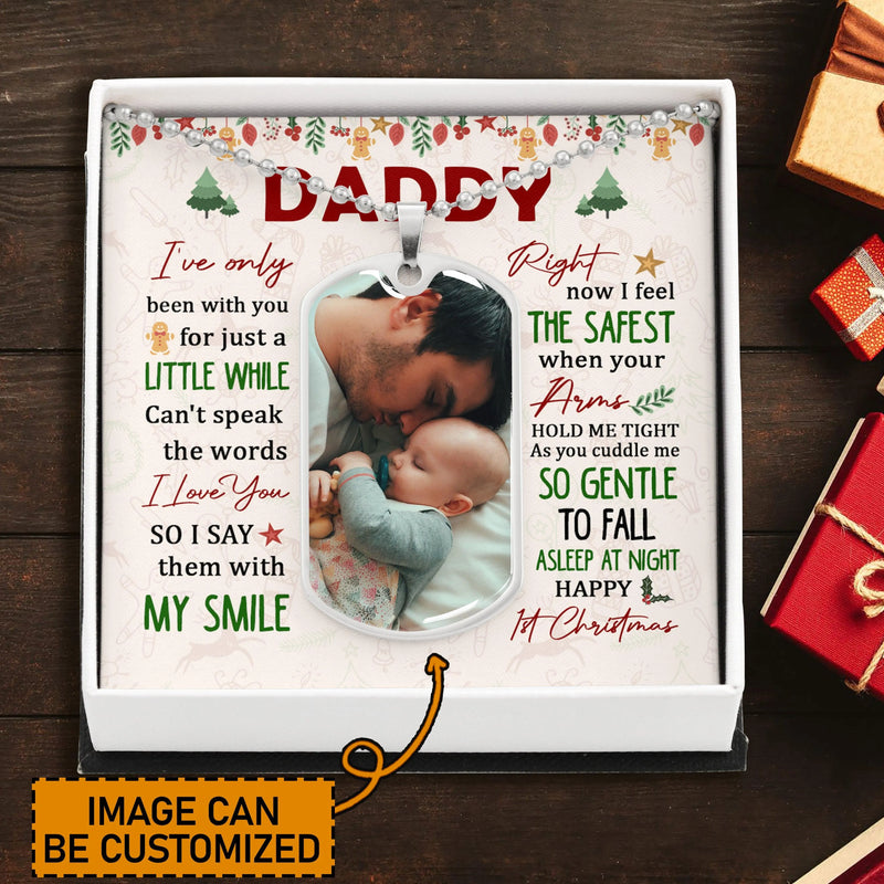 Personalized Photo Dog Tag Necklace, Daddy First Christmas Dog Tag Necklace, Surgical Steel Keepsake Necklace, Custom Present for New Dad