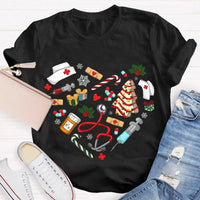 Nurse Hat Tree Holiday Shirt, School Nurse Christmas T-Shirt, Festive School Nurse Graphic Tee, Merry Christmas Nurse T-Shirt Present for Women