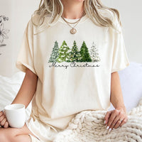 Merry Christmas Forest Graphic Tee, Watercolor Pine Tree Shirt, Festive Holiday Season T-Shirt, Winter Nature Tee, Xmas Present