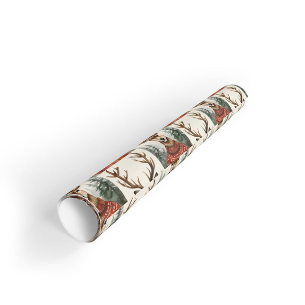 Adorable Deer in Red Sweater Gift Wrap, Watercolor Reindeer Wrapping Paper, Winter Holiday Present Paper, Christmas Gift Wrap