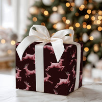 Maroon Christmas Gift Wrap, Pink Leaping Reindeer Wrapping Paper, Watercolor Antler Holiday Wrapping Paper, Elegant Winter Gift Wrap Roll