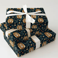 Dark Teal Holiday Gift Wrap, Watercolor Lion Christmas Wrapping Paper, Wild Animal Xmas Wrapping Paper, Festive Baubles Christmas Gift Wrap