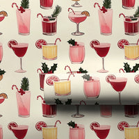 Holiday Drink Pattern Gift Wrap, Christmas Cocktail Wrapping Paper, Illustrated Seasonal Drinks Wrapping Paper, Cream Festive Gift Wrap