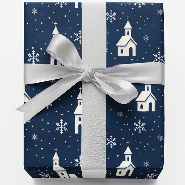 Snowflake Holiday Gift Wrap, Winter Church Christmas Wrapping Paper, Religious Christmas Wrapping Paper, Winter Gift Wrap Rol