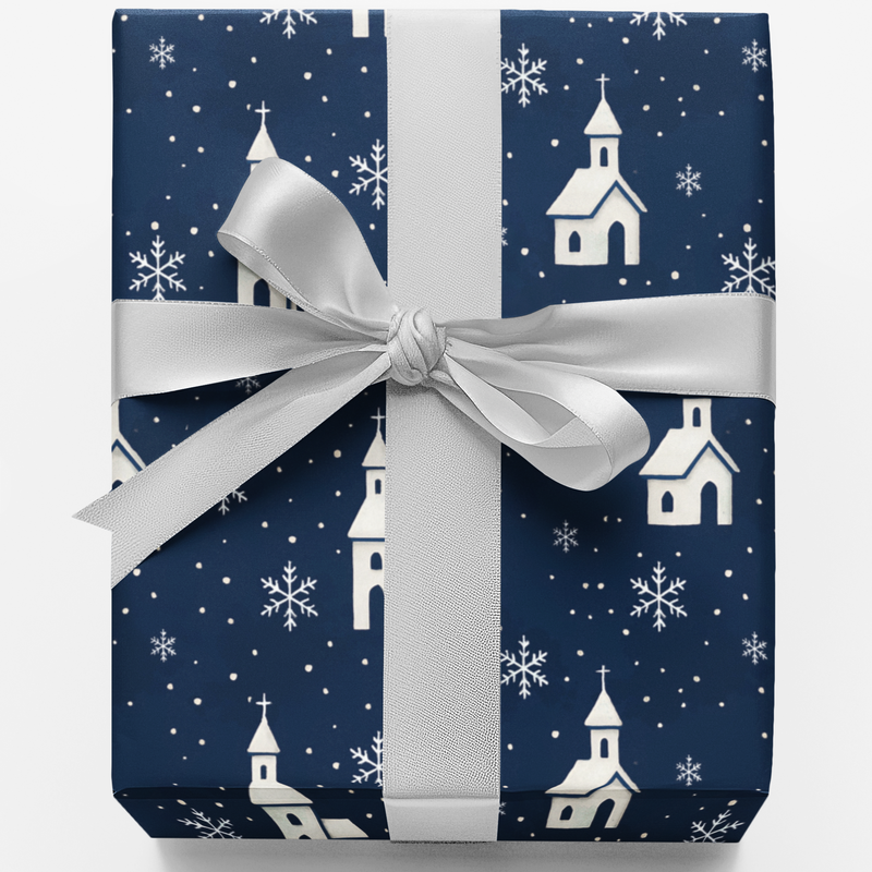 Snowflake Holiday Gift Wrap, Winter Church Christmas Wrapping Paper, Religious Christmas Wrapping Paper, Winter Gift Wrap Roll