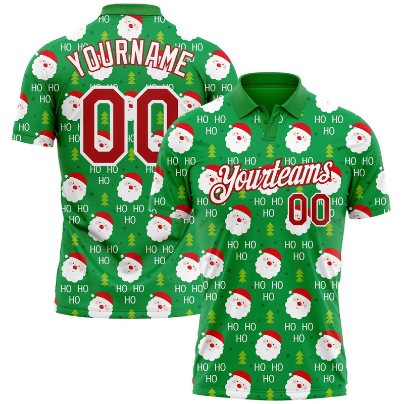 Santa Print Performance Golf Polo, Custom Christmas Golf Polo Shirt, Personalized Holiday Polo Shirt, Christmas Golf Present for Men