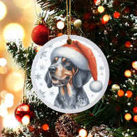 Santa Hat Dog Ornament, Bluetick Coonhound Christmas Ornament, Coonhound Tree Ornament, Ceramic Dog Lover Ornament, Holiday Keepsake Present