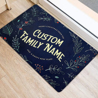 Custom Family Name Xmas Door Mat, Personalized Merry Christmas Doormat, Festive Holiday Welcome Rug, Winter Front Porch Decor Present