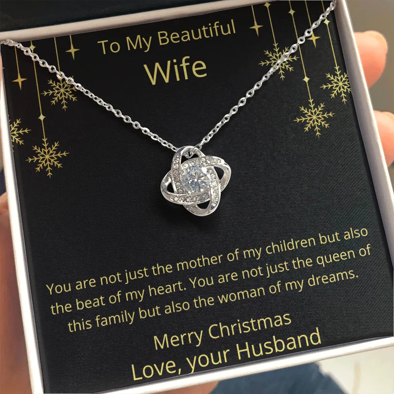 Cubic Zirconia Love Knot Pendant, Love Knot Necklace for Wife, 14k White Gold Over Stainless Steel Jewelry, Romantic Christmas Wife Present