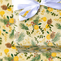 Pinecone Berry Holiday Gift Wrap, Watercolor Lemon Christmas Wrapping Paper, Botanical Winter Wrapping Paper, Citrus Festive Gift Wrap Roll