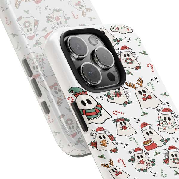 Adorable Festive Santa Hat Ghosts Pattern Cover, Christmas Ghost Phone Case iPhone, Spooky Season Xmas Holiday Tough iPhone C