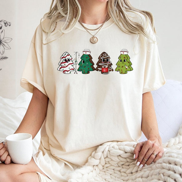 Holiday Tree Nurse Graphic Tee, Nurse Christmas T-Shirt, Adorable Medical Christmas Shirt, Festive RN Christmas T-Shirt, Heal