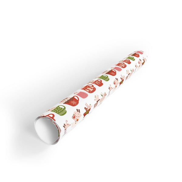 Comfy Holiday Mug Pattern Gift Wrap Roll, Christmas Hot Cocoa Wrapping Paper, Winter Seasonal Wrapping Paper, Xmas Present Wr