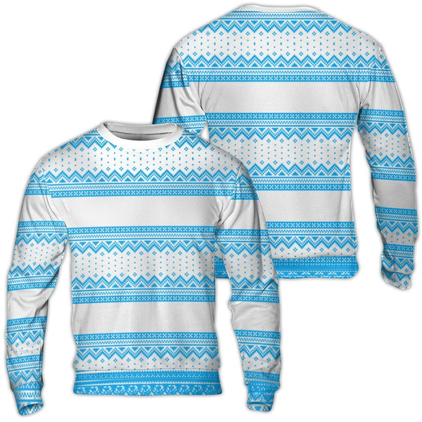 Fair Isle Geometric Holiday Sweatshirt, Blue and White Nordic Ugly Christmas Sweater, Comfy Winter Pattern Pullover, Xmas Top