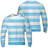 Fair Isle Geometric Holiday Sweatshirt, Blue and White Nordic Ugly Christmas Sweater, Comfy Winter Pattern Pullover, Xmas Top