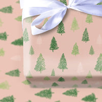 Hand Drawn Pine Tree Gift Wrap, Blush Pink Christmas Wrapping Paper, Modern Winter Trees Present Paper, Rustic Minimalist Wrapping Paper