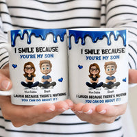 Metallic Blue Drip Ceramic Coffee Mug, I Smile Because Youre My Son Mug, Humorous Mother to Son Cup, Humorous Son Christmas Present Mug