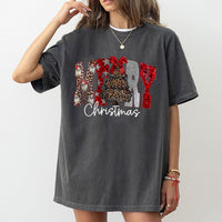 Leopard Print Santa Tree Shirt, Merry Christmas T-Shirt, Cheetah Pattern Xmas Graphic Tee, Holiday Winter T-Shirt, Festive Christmas Present